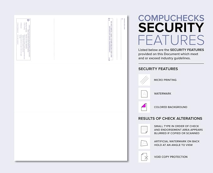 Compuchecks Check on Top Blank Check Paper - 250 Pack, Quick-Books & Laser Printer Compatible - Security Business Checks with Voucher - 8.5" x 11" Green Diamond