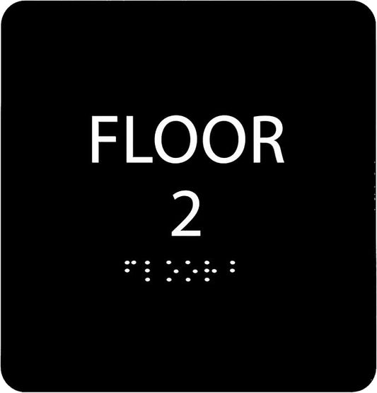 Black ADA Floor 2 Sign with Braille – Made from Durable Acrylic and Ready to Mount