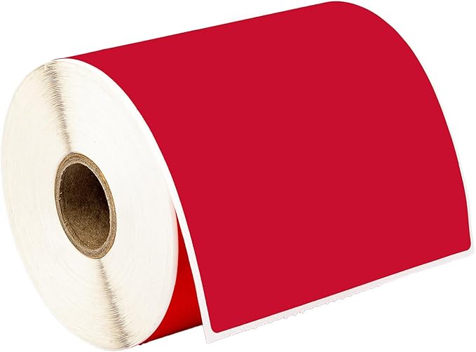 HOUSELABELS 4" x 6" Red Shipping Labels on 1" Core Compatible with Zebra and Rollo Printers, 8 Rolls / 250 Labels per Roll