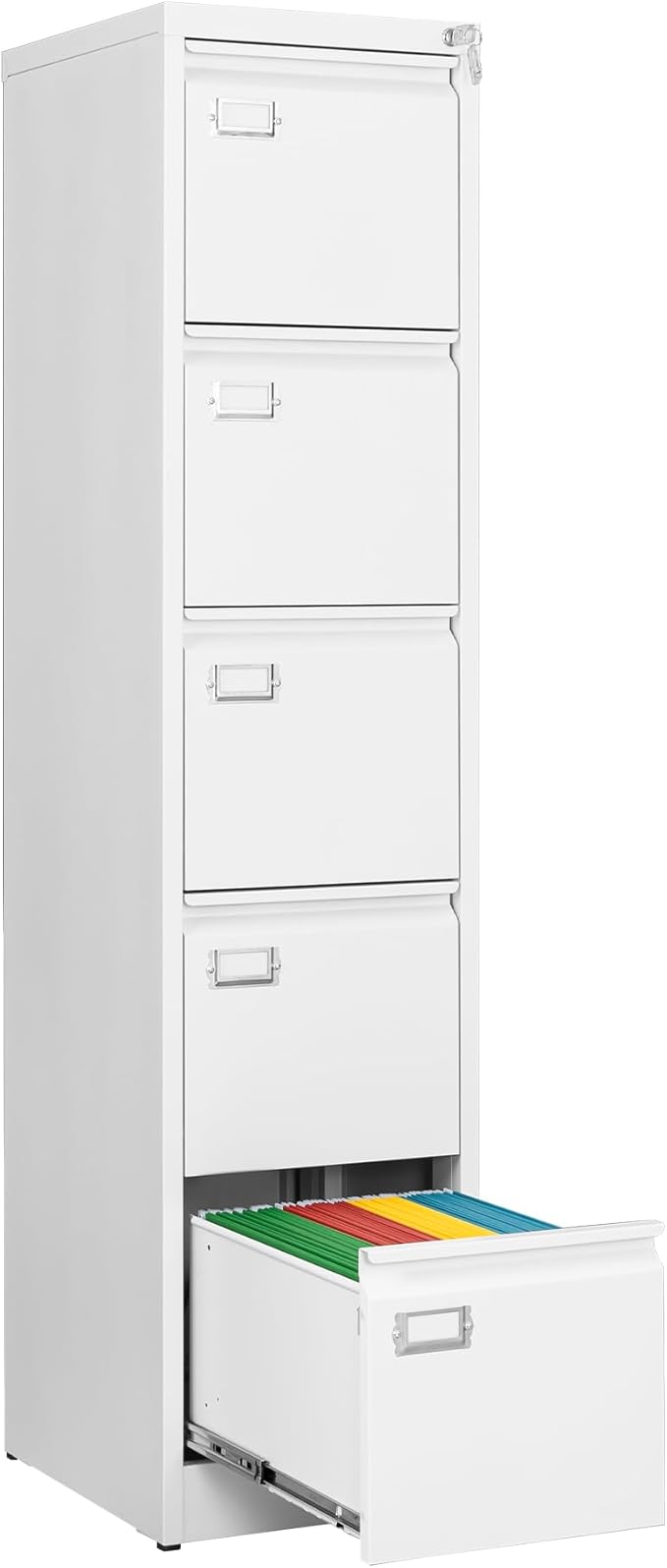 Fesbos File Cabinets - 5 Drawers Vertical 17.8" Deep Lockable Filing Cabinet - White Metal Storage Cabinets for Home Office to Hanging Files Letter/Legal/F4/A4 Size