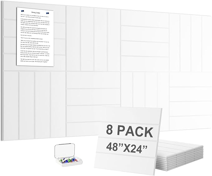 G Gamit Large Felt Wall Tiles Bulletin Board,Large Cork Board Alternative with 30 Pushpins,8-Pack Felt Pin Board with 56 Safe Removable Adhesive Tabs for Home Office School (White)