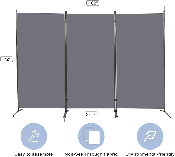 Room Divider 6FT Folding Privacy Screens, 3 Panel Partition Room Dividers w/Freestanding Design, Portable Wall Divider for Room Separtation, Fabric Screen Panel for Home Office Bedroom Dorm