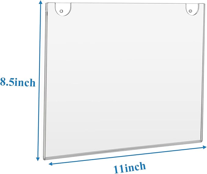 PecMuikee Horizontal Acrylic Sign Holder 8.5x11, Wall Mount Acrylic Sign Holder and Plastic Paper Display Ad Frame Bonus with 3M Tape and Mounting Screws for Restaurant, Office, Market, Library,