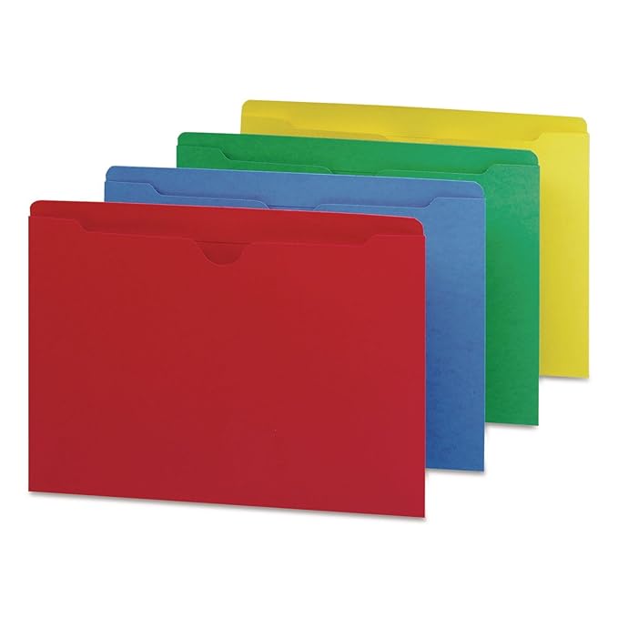 Smead File Jacket, Reinforced Straight-Cut Tab, Flat-No Expansion, Letter Size, Assorted Colors, 100 per Box (75613)