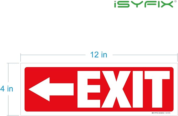 iSYFIX Exit Signs Stickers 6 Pack 12x4 Inch - Laminated Premium Vinyl Directional Left Arrow Signs for Buildings, Office, Workplace, Stores, Schools, Theaters, Parking, Restaurants, Factories