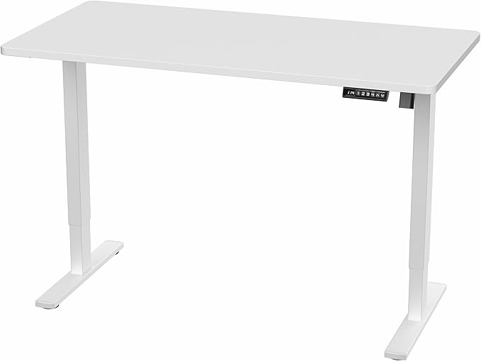 VIVO Electric 55 x 28 in Standing Desk, Memory Height Adjustment, 1B Series, Holds 220 lbs, One-Piece White Top, White Frame, DESK-KIT-1W55W