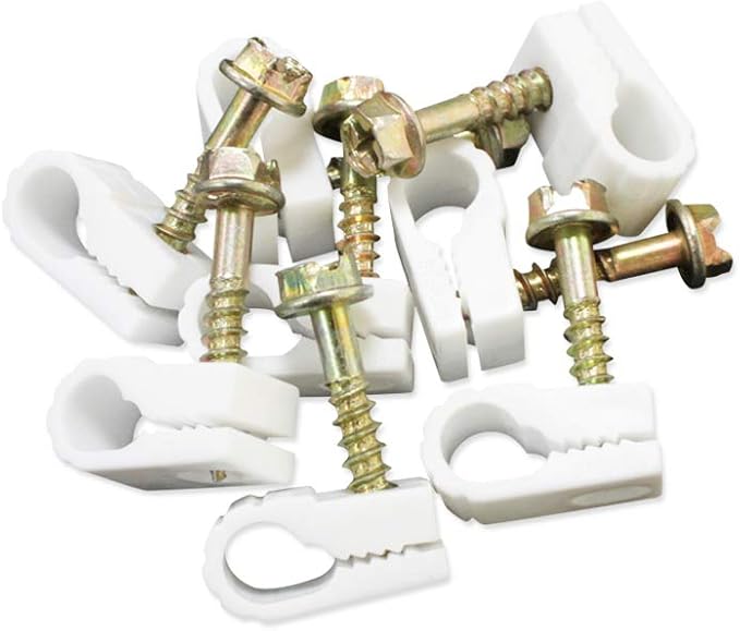 Coaxial Cable Clips - Cable Holder - Wire Clips - Siding Clips for Hanging - Cord Holder for Desk - Cable Clamps - Cord Clip - Wire Organizer Clips - Tv Mount Screws - White - 10 Pack - STEREN