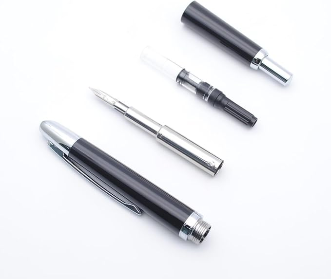 JINHAO 20 Press Fountain Pen, Retractable Capless Resin Pen with Ink Converter (F Nib 0.5mm, Bright Black)