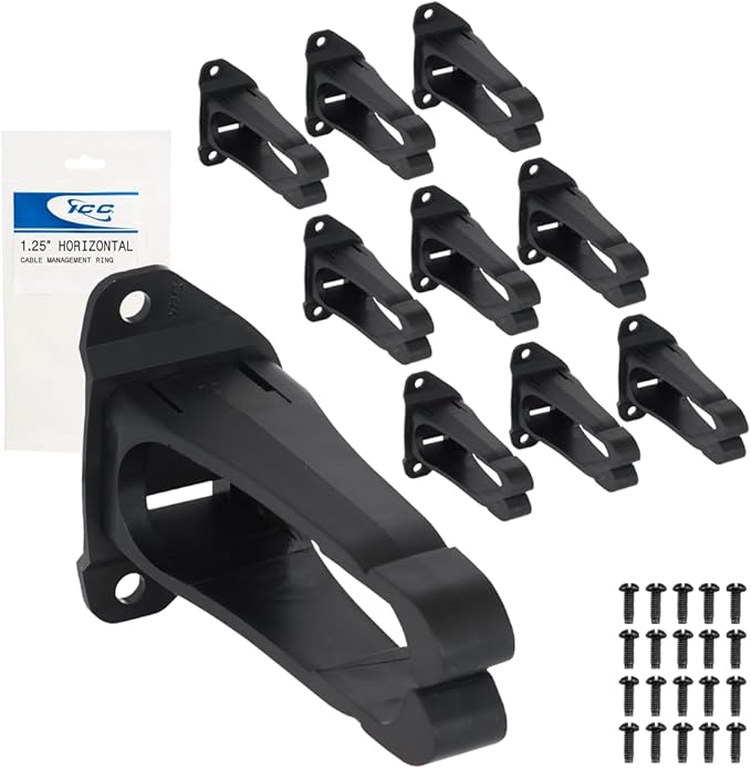 ICC 1.25” Plastic Cable Management Ring, Horizontal, Rack or Wall Mount, Pack of 10 – Cable Organizer for Structured Wiring and Equipment Racks