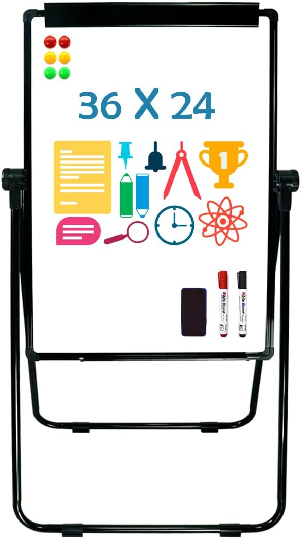 White Board Easel Office Portable Dry Erase Boards with Stand, Flipchart Easel Height Adjustable 36x24 inches, Perfect for Classroom, Preschool, Homeschool, Restaurant and Presentation (Black)