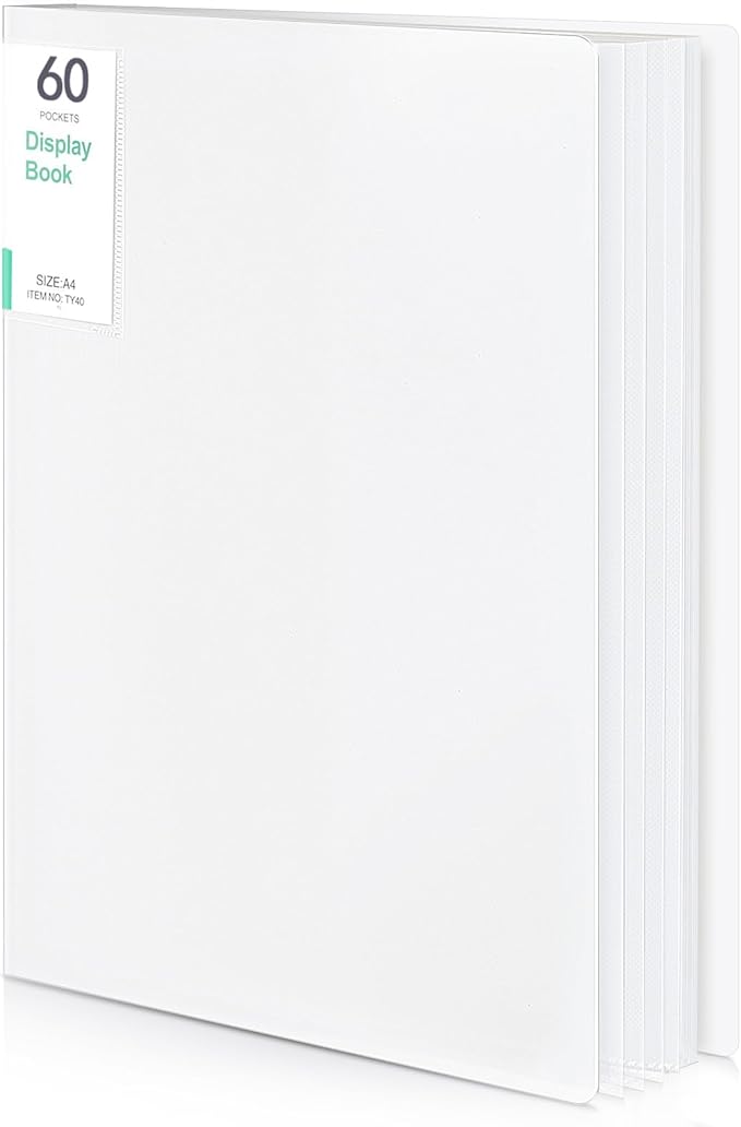 Phyxin 60-Pocket Portfolio Binder Organizer, Binder Sheet Protectors 8.5" x 11", Displaying 120 Page Plastic Folders for Documents, Document Organizer for Concert, Artwork, School & Office Use, White