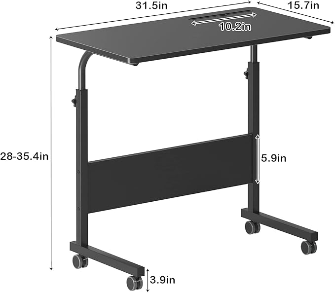 DlandHome Mobile Bed Table 31.5 Inch, Adjustable Side Table Laptop Computer Stand Desks with Tablet Slot Cart Tray Wheels,Black#2