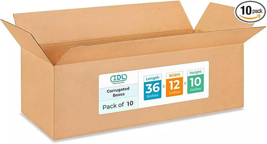 Large Shipping & Moving Boxes 36x12x10 inches (10-Pack) - Extra Strength 200 lb vs Regular - Corrugated Boxes for Packaging Moving Stuff - Durable Shipping Box - Box for Moving by IDL Packaging