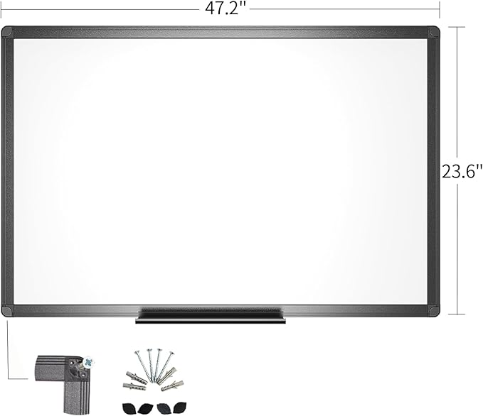 VIZ-PRO Magnetic Whiteboard/Dry Erase Board with Black Aluminium Frame, 48 X 24 Inches, Includes 1 Eraser & 2 Markers & 4 Magnets