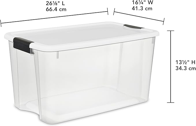 Sterilite 4 Pack Ultra Latching Box, Storage Bins with Lids, Clear Plastic, 70 Quart - Heavy-Duty Organizing Containers for Closet, Bathroom, and Office