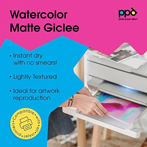 PPD Watercolor Printer & Printable Fine Art Paper for Inkjet Printer, Textured Giclee Archival Acid Free Paper 8.5 x 11, Professional Grade, Heavyweight 240 gsm/64 lb (25 Sheets)`