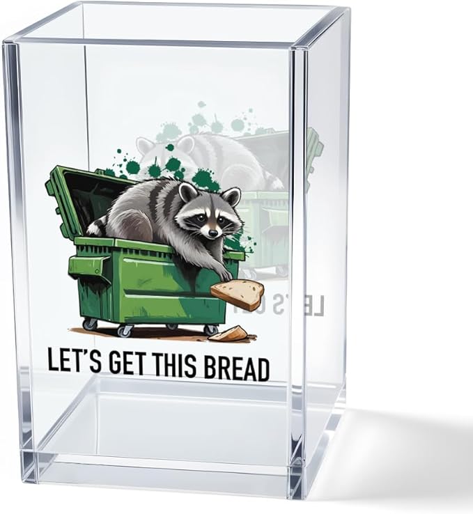 Vgrti Let痴 Get This Bread Acrylic Cosmetic Pencil Pen Holder Cup, Funny Raccoon Pen Holder Cup, Raccoon Gifts Sarcastic Motivational Work Gifts for Women Men Coworkers Friends Entrepreneurs Boss