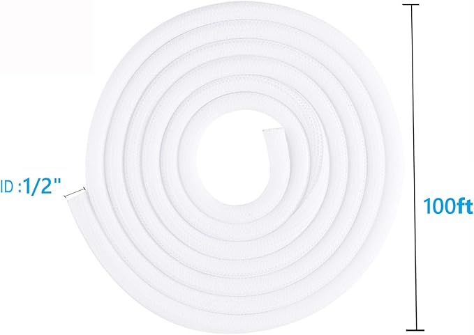 QCSIW 1/2" x100ft Split Sleeve Wire Loom Tubing - Chew-Proof Pet-Safe Cord Protector for USB, Power, Audio/Video Cables | Durable Cable Sleeve to Protect Cats & Wires | Easy Install, White