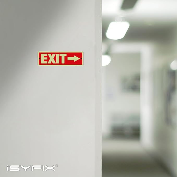 iSYFIX Exit Signs with Directional Right Arrow, Glow in the Dark, Photoluminescent Aluminum 12x4 Inch - 12 Pack, Laminated for UV & Weather Resistance, Ideal for Offices, Schools, Theaters & More
