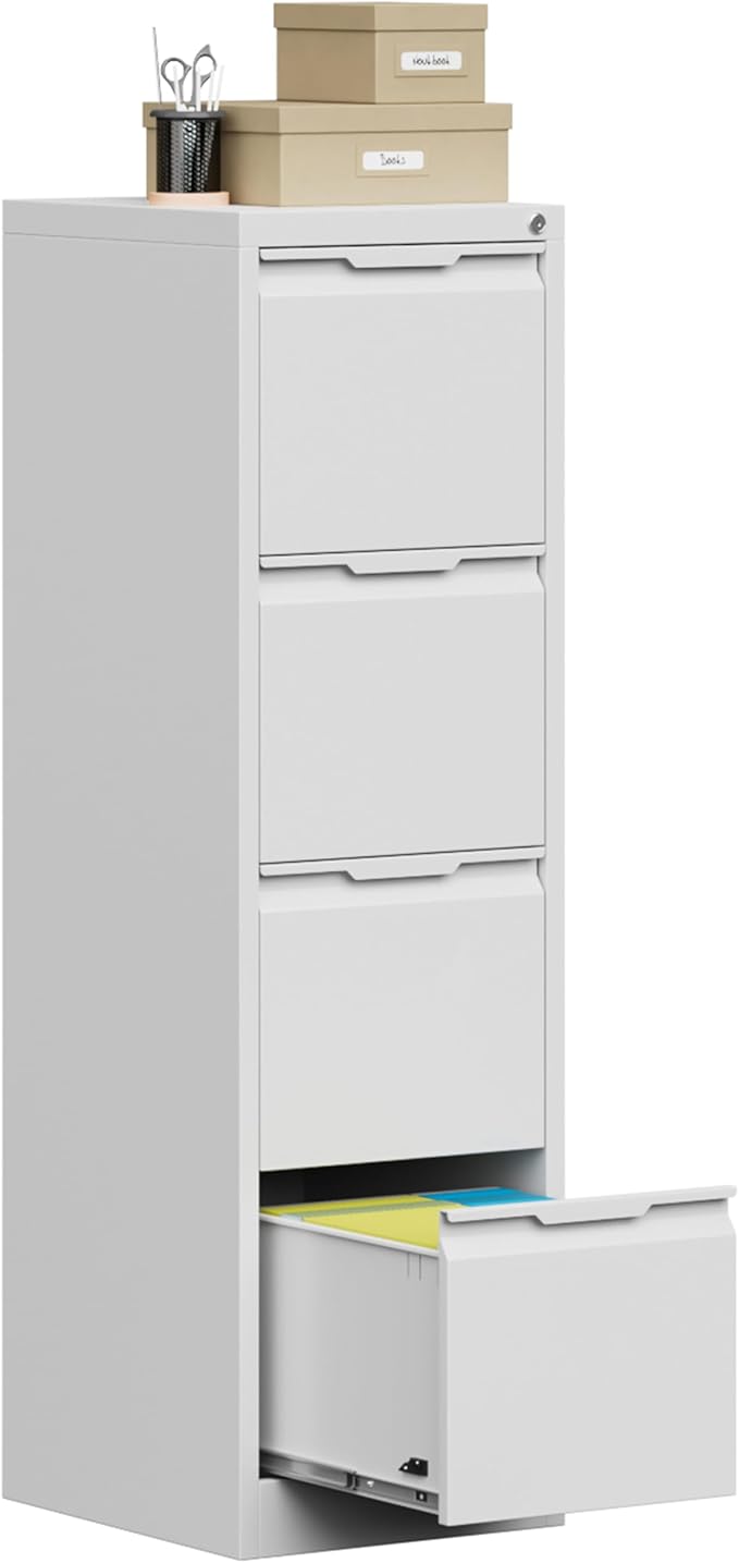 Bestoo 4-Drawer File Cabinet with Lock, Metal Filing Cabinet for Home Office, Vertical Filing Storage Cabinets, Fits File Folders, Letter/Legal/F4/A4 Size, Assembly Required (White)