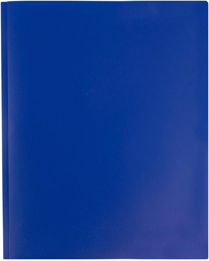 JAM PAPER Plastic 2 Pocket POP Folders - Durable School Folders with Metal Prongs Fastener Clasps - Dark Blue - Bulk 48/Pack