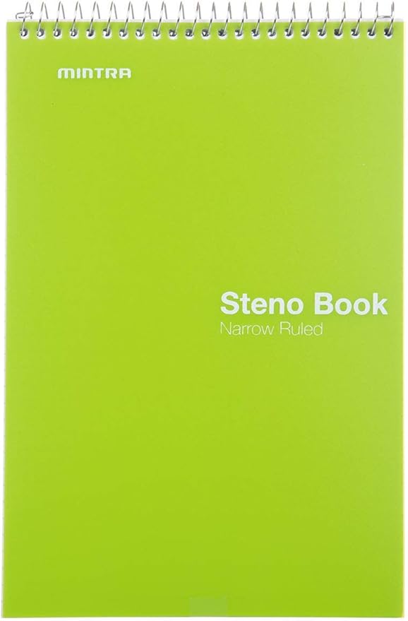 Mintra Office Steno Book - (Primary Colors, 8 Pads/Pack, Narrow Ruled) - Colorful Poly Covesr, 6" x 9", 100 sheets, Writing Notes for school, office, work, 6x9 steno notepad, top bound spiral (8 PACK)