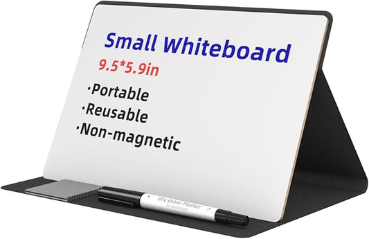 Mehaving Small Dry Erase Board with Stand for Desk, Portable Reusable Desktop Notepad, 9.5 * 6.6in Memo White Board,Office Home Supplies Desk Accessories MH770 (Black)