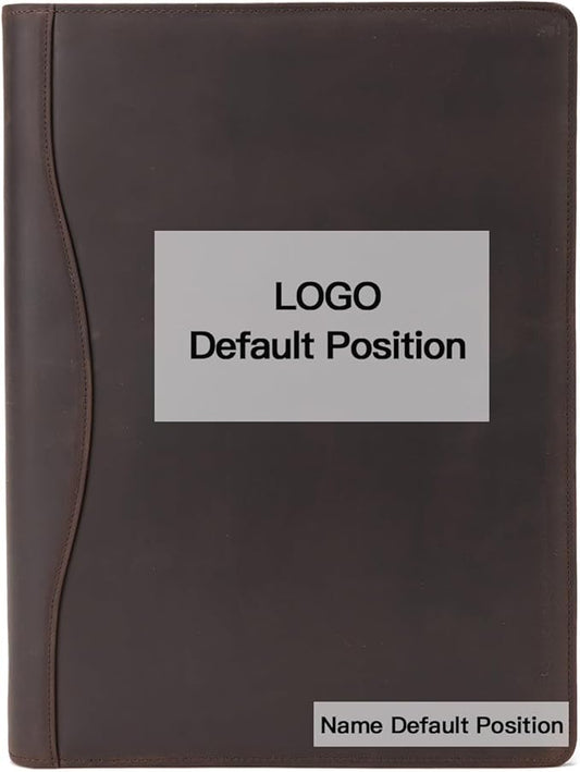 Geslun Personalized Genuine Leather 3 Ring Binder, Custom Engraved 8.5 x 11 Letter Size Folio with Pen Holder, Soft Notebook Portfolio Cover, Notepad Padfolio Organizer for Meeting, Dark Brown