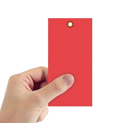 SmartSign (Pack of 100) 6.25 x 3.125 inch “Red” Blank Tyvek Shipping Tags with Metal Eyelets, Size #8, 8 mil Thick Tyvek