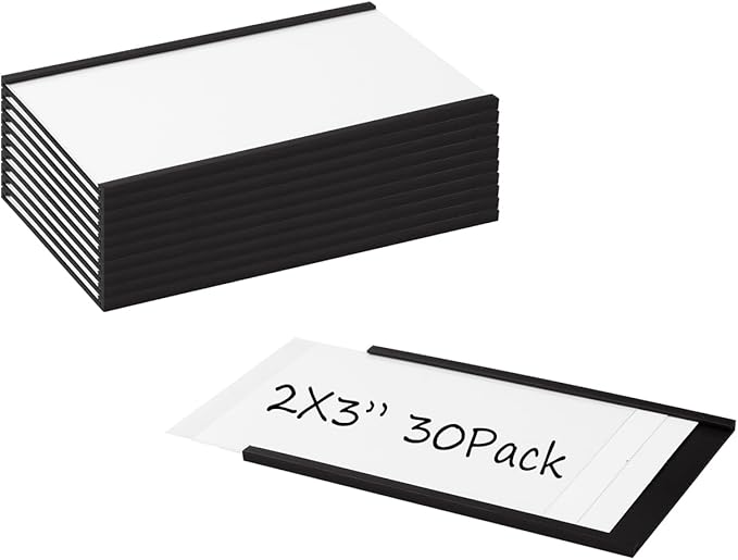 Realth Magnetic Label Holders 2'' x 3'' 30 Pack, Magnetic File Cabinet Labels with Paper Inserts and Clear Plastic Protectors, Magnetic Labels for Shelving and Metal Racks