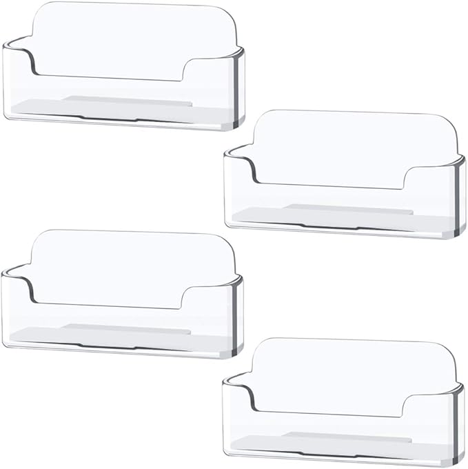 Qizpcer 4 Pack Clear Plastic Business Card Holder,Acrylic Business Card Display for Desk Business Card Stand