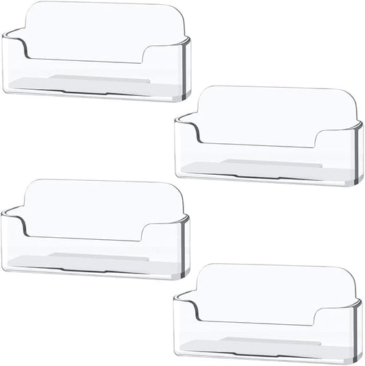 Qizpcer 4 Pack Clear Plastic Business Card Holder,Acrylic Business Card Display for Desk Business Card Stand