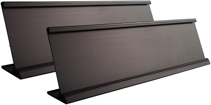 2" x 8" Aluminum Desk Name Plate Holder, Office Business Desk Sign Holder Desktop 2 Pack (Black)
