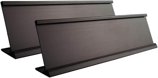 2" x 8" Aluminum Desk Name Plate Holder, Office Business Desk Sign Holder Desktop 2 Pack (Black)