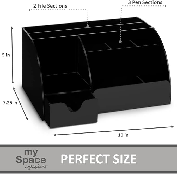 My Space Organizers Black Desk Organizer with 9 Compartments - Desktop Office Supplies and Desk Accessories Organizer