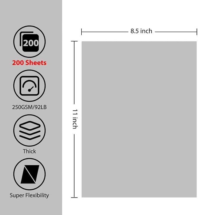OcePor 200 Sheets Grey Cardstock Paper, Colored Printer Paper 8.5 x 11, Card Stock Thick Construction for Craft,Scrapbook，Office Printing, Invitations, Certificates，92 lb/250gsm