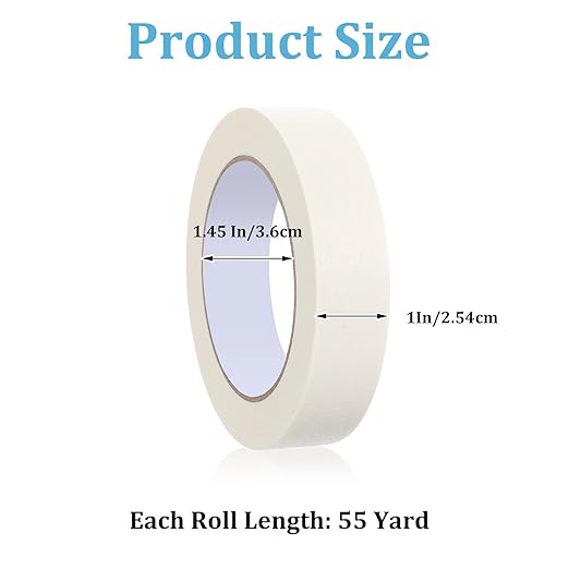 HOFURME 12 Rolls Masking Tape Bulk 1 Inch White Beige Masking Tapes for General Purpose, Craft, Art, Home, Office, School, 1 Inch x 55 Yards