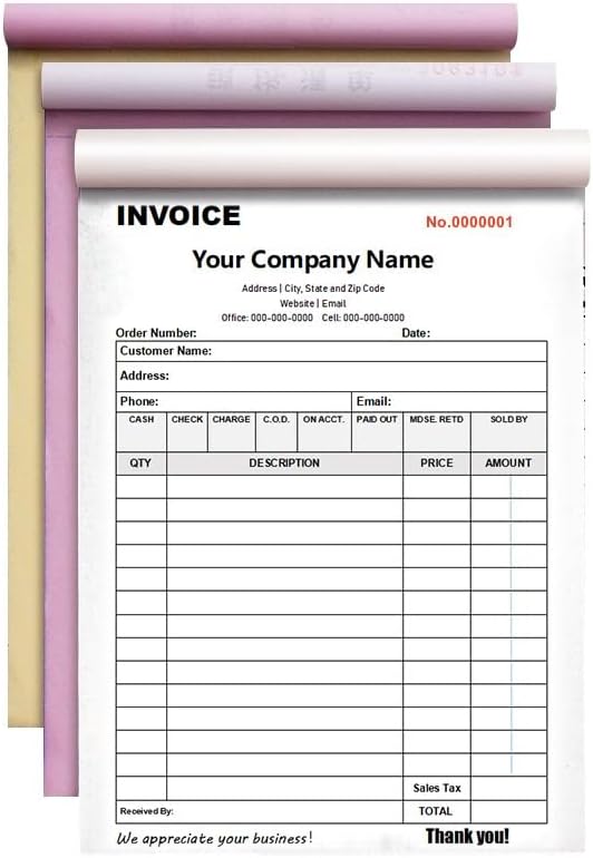 Personalized Invoice Book Custom 2 Part/3 Part Receipt Book Quote Estimate Order Forms Carbonless Form with Your Company Name Logo Address,2-10 Books (Style 8)
