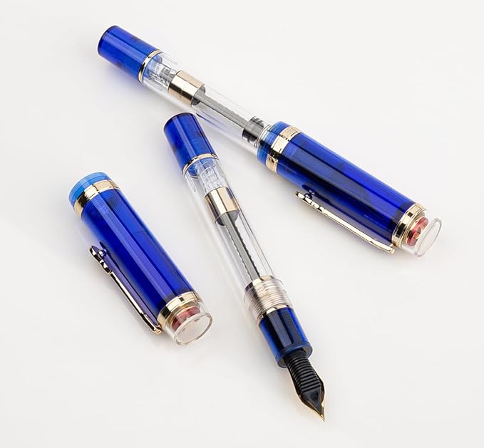 JINHAO 1935 Fountain Pen TIANDAO Series #8 Nib Ink Pen with Guitar-Shaped Clip and Ink Converter (F Nib 0.5mm, Blue)