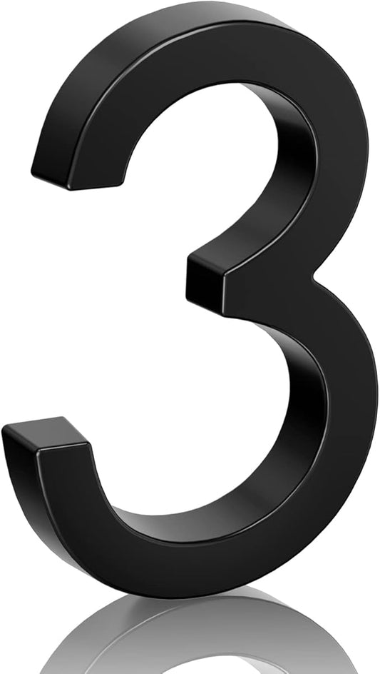 6" Floating Stainless Steel Address House Number, Modern Metal Anti-Rust House Numbers with Nail Kits for Door Garden Mailbox Decor Visibility Signage (3)
