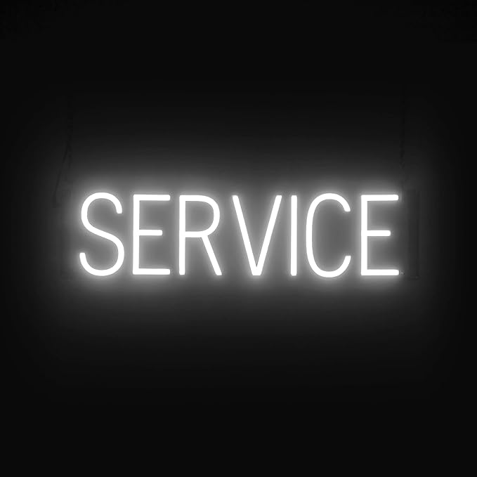 SpellBrite SERVICE Sign | Directional Sign with Neon Look, White LED Light Source | 24.9" x 6.3"