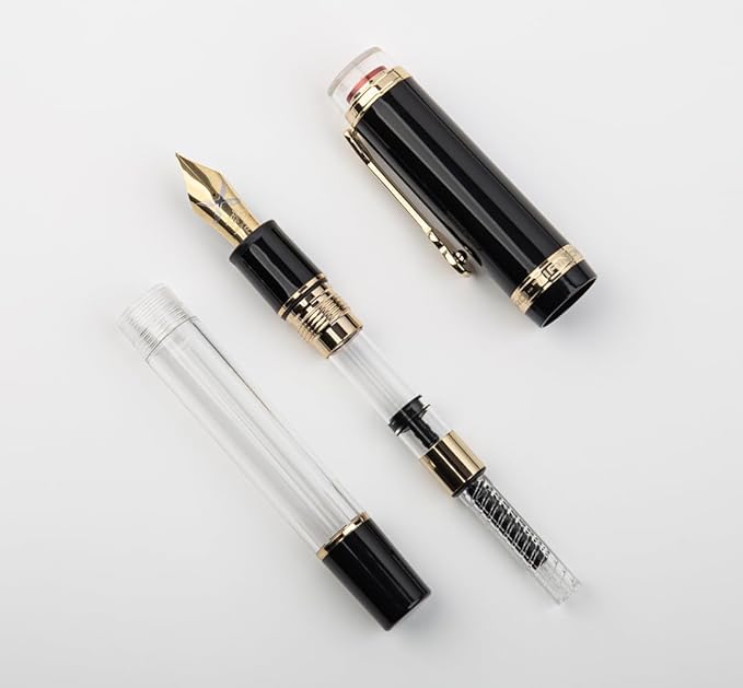 JINHAO 1935 Fountain Pen TIANDAO Series #8 Nib Ink Pen with Guitar-Shaped Clip and Ink Converter (F Nib 0.5mm, Black)