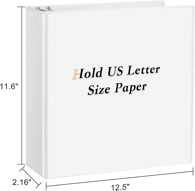 CIXILDTS 1.5-inch D Ring Binders, 3 Ring Binder Fit US Letter Size Paper, 1-1/2" Slant D Ring View Binder with 2 Pocekts, 6-Pack,White