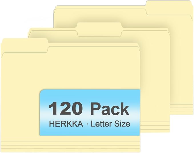 Manila Folders, HERKKA 120 Pack 1/3 Cut Tab File Folders, Manila Folders 8.5 x 11 Designed for Office and Classroom Use, Letter Size