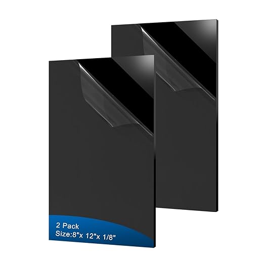 2 Pieces Black Acrylic Sheet, 8 x 12 Inch 1/8 Inch Thick, Black Cast Plexiglass Sheets for DIY Display, Handcraft, Home Decor, Painting, Display Stand, Photo Frame, Easy to Cut