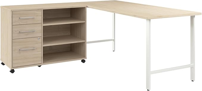 Bush Business Furniture Hustle 72W x 30D Computer Desk and Storage Cabinet with Drawers and Shelves in Natural Elm/White, Modular Office Table for Home and Professional Workspace