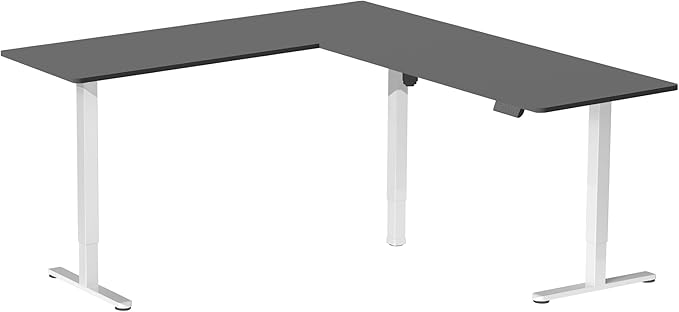 VIVO Electric Corner 75 x 63 inch L-Shaped Standing Desk, Memory Height Adjustment, Black Top White Frame, DESK-E3CTWB-75