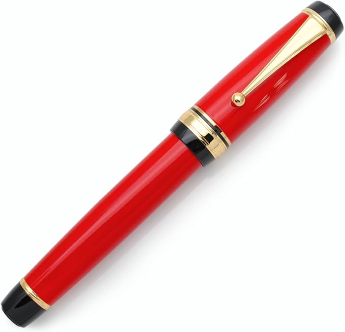 xixixiaozhu Metal Big Fountain Pen Set Medium Nib 0.7mm, Includes Ink Refill Converter, 5 Ink Cartridges & Gift Box (Medium Nib 0.7mm, Red)
