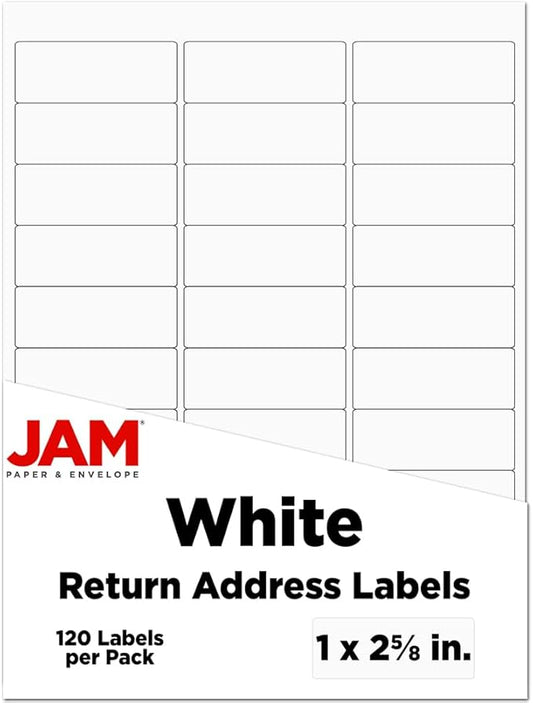 JAM PAPER Return Address Labels - Standard Mailing - 1 x 2 5/8 - White - 120 Shipping Labels/Pack