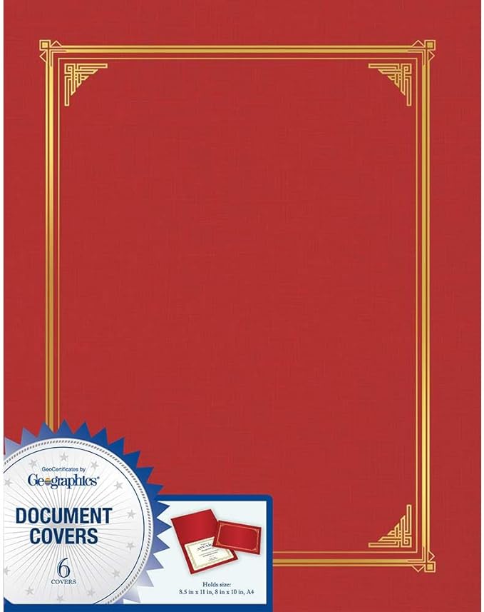 Geographics Classic Linen Red Certificate Holders with Gold Foil Border, 9.75" x 12.5", Pack of 6 – Premium Document Covers for Awards, Diplomas & Certificates